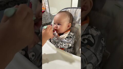 Her first bite🥺 #shorts #baby #vlog