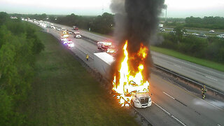 RAW VIDEO: Amazon Prime semi engulfed by flames on the Turnpike southbound in Martin County