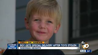 Boy gets special delivery after toys stolen