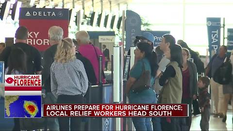 Airlines prepare for Hurricane Florence, local relief workers head south