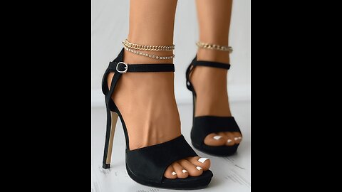 Suede Buckled Cutout Stiletto Heels, women black Shoes, Heeled-Sandals