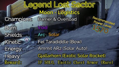 Destiny 2 Legend Lost Sector: Moon - K1 Logistics 9-19-22