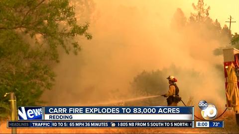 Carr fire explodes to 83,000 acres