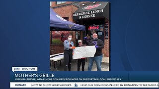 Mother's Grille in Federal Hill says "We're Open Baltimore!"