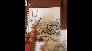 Pencil Drawing Series Creek Scene