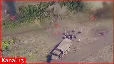 End of Russian soldiers who came to battle with truck - they were targeted by drones and artillery