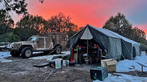 WINTER CAMPING in the MUD & SNOW at my Off Grid Property - IT'S A MESS!