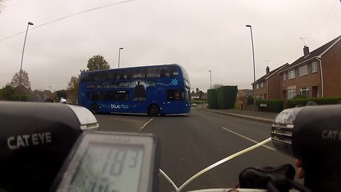 Cyclist crashes head-on into turning bus on UK street