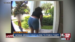 Suspected package theft incident involving child caught on camera