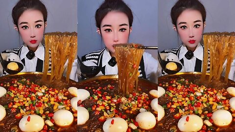 ASMR Eating Spicy Food | Spicy Glass Noodles with Egg Mukbang | Eating ASMR Noodles Eating Show