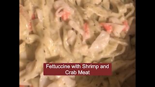 Cooking Fettuccini with Shrimp and Crab Meat