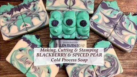 Making BLACKBERRY & SPICED PEAR Aloe Vera Cold Process Soap w/ Embeds & Piping | Ellen Ruth Soap