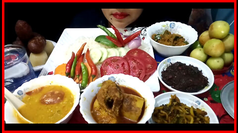 ASMR K EATING HILSHA FISH CURRY, KARALA, RED SPINACH, SWEET PUM| PKIN, PULSES, PLUM ,SWEET |