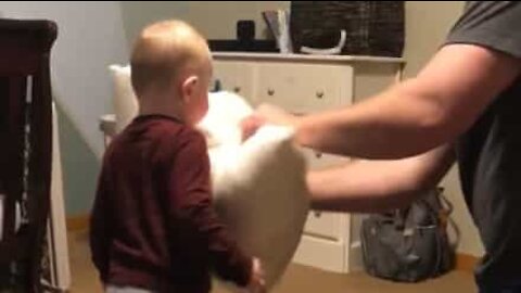 Baby loves a good pillow fight!
