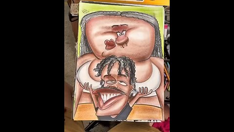 Amazing Artist makes people laugh by drawing them funny. In pic man holding his gfsss assets