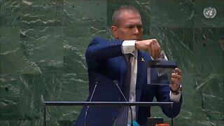 Israeli UN clown Ambassador shreds the UN charter after Palestine accepted to become a UN member