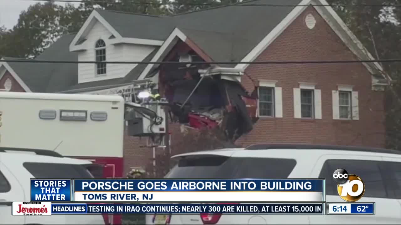 Porsche crashes into second floor of New Jersey office building