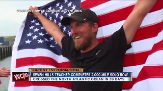 Teacher Bryce Carlson finishes rowing solo across North Atlantic