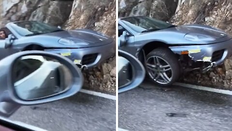Dangerous Porsche crash around blind highway curve