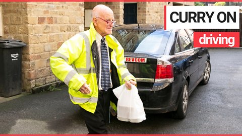 Britain’s oldest takeaway driver at the grand age of 82 -- and delivers curries in a SUIT AND TIE