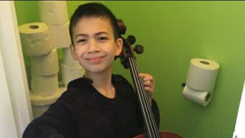 Young cellist sounds out toilet paper challenge