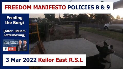 8:00pm 3 Mar 2022 - Feeding the Borgi (after LibDem Letterboxing): Keilor East R.S.L, Essendon