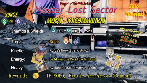 Destiny 2 Master Lost Sector: Moon - K1 Communion on my Arc Titan Solo-Flawless 10-31-23