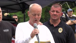 Father of Lt. Aaron Allan gives emotional speech during Southport’s National Night Out