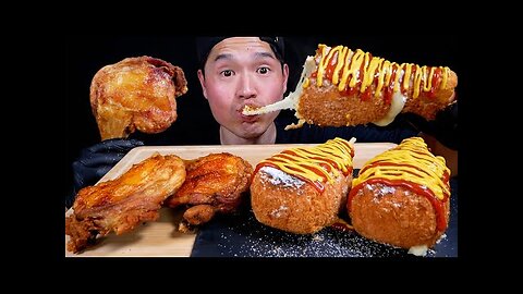 【ASMR】CHEESE DOG & FRIED CHICKEN