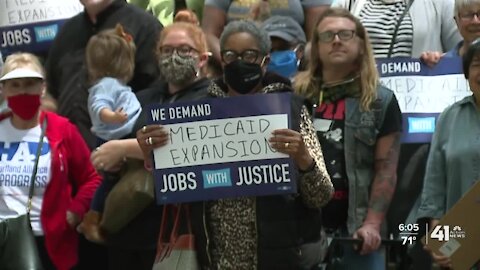 Dozens rally in KC after Parson halts Medicaid expansion