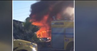 Firefighters battle east Vegas mobile home fire