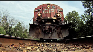 Locomotive Trains run over GoPro Camera