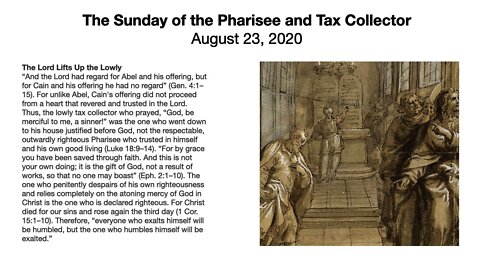 The Sunday of the Pharisee and Tax Collector - Trinity 11 - August 23, 2020
