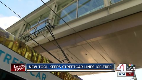 KC Streetcar equipped with new scraper to prevent ice buildup on overhead electric lines