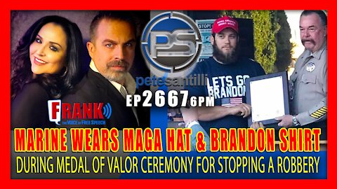 EP 2667-6PM Marine Who Stopped Robbery Receives Valor Award In Let's Go Brandon Shirt & MAGA Hat
