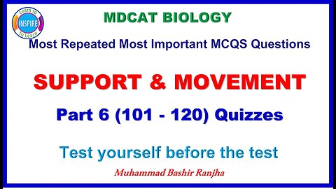 Support and Movement VIDEO # 6. #Supportandmovementmcqs #nmdcatbiologymcqs #neetbiology #etea #nums