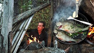 Building a Shelter & Fishing: 2 Day Beach Bushcraft - Catch & Cook Perch