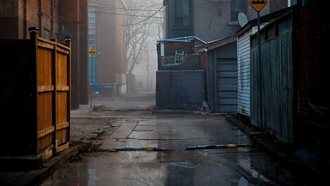 Rainfall in an alley in Leslieville ,Old Toronto, Canada