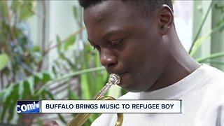 16-year-old refugee forced to leave trumpet behind. Buffalo keeps music alive.