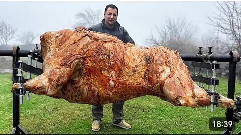 Roasting a Huge Bull on a Steel spit! The Best Meat l. ve Tasted..