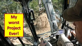 STOP WHINING MARINE! My Worst excavator job ever!! Cutting a deep woods road but there's a problem.