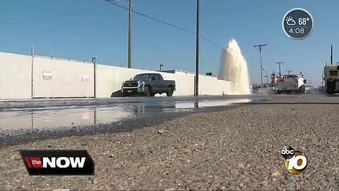 Big rig hits Midway District hydrant, sends water spewing into the air