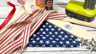 Patriotic Fabric Flag DIY || Using Fabric & Wood from Dollar Tree || Just 1 Easy Craft