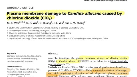 ARTICLE REVIEW: Plasma membrane damage to Candida Albicans caused by chlorine dioxide (ClO2)