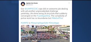 Social media posts show large crowds of bicycles taking over strip