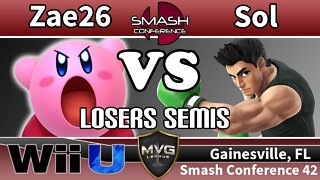 Zae26 (Kirby & Rosalina) vs. MVG|Sol (Little Mac) - SSB4 Losers Semis - SC42