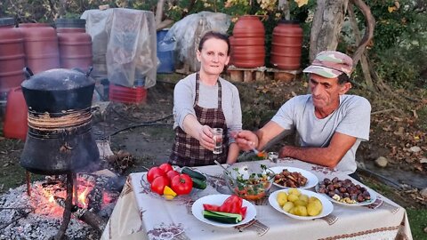 Grilled Vegetables with Plums Rakia. Village Life Routine!