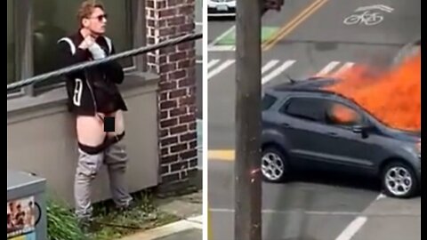 Man Burns Car While Stabbing Himself and Peeing