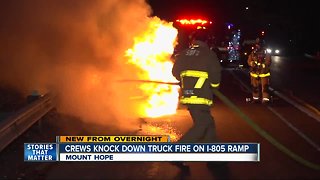 Crews douse fire engulfing truck along I-805