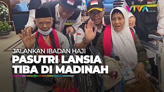 Wajah Bahagia Pasutri Lanjut Usia Tiba di Madinah